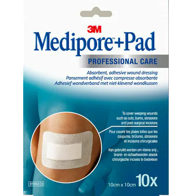 3M MEDIPORE PAD PANSEMENT ADHESIF STERILE AVEC COMPRESSE ABSORBANTE 10 PANSEMENTS DE 10X10CM