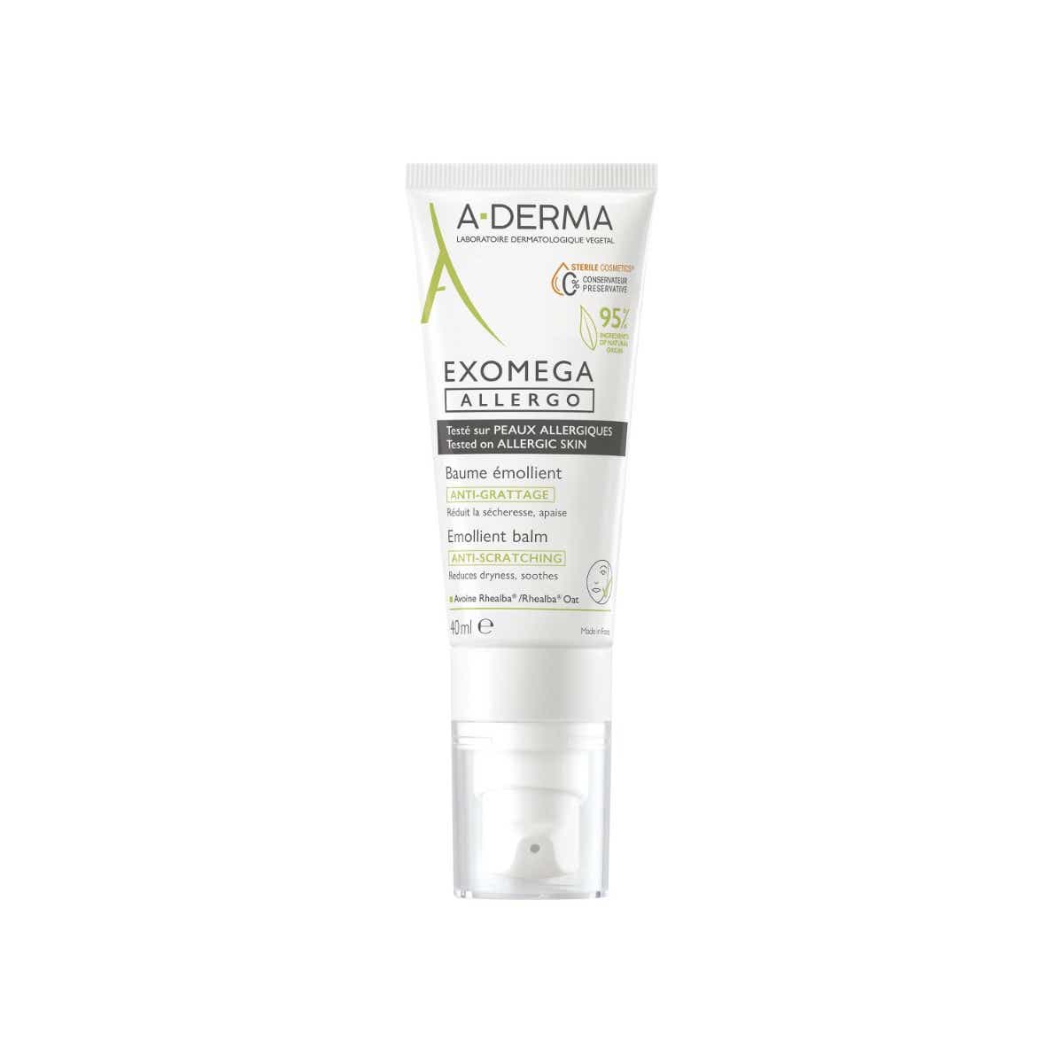 A DERMA EXOMEGA ALLERGO BAUME EMOLLIENT ANTI GRATTAGE VISAGE ET CORPS PEAUX SECHES A TENDANCE A L ECZEMA ATOPIQUE 40ML