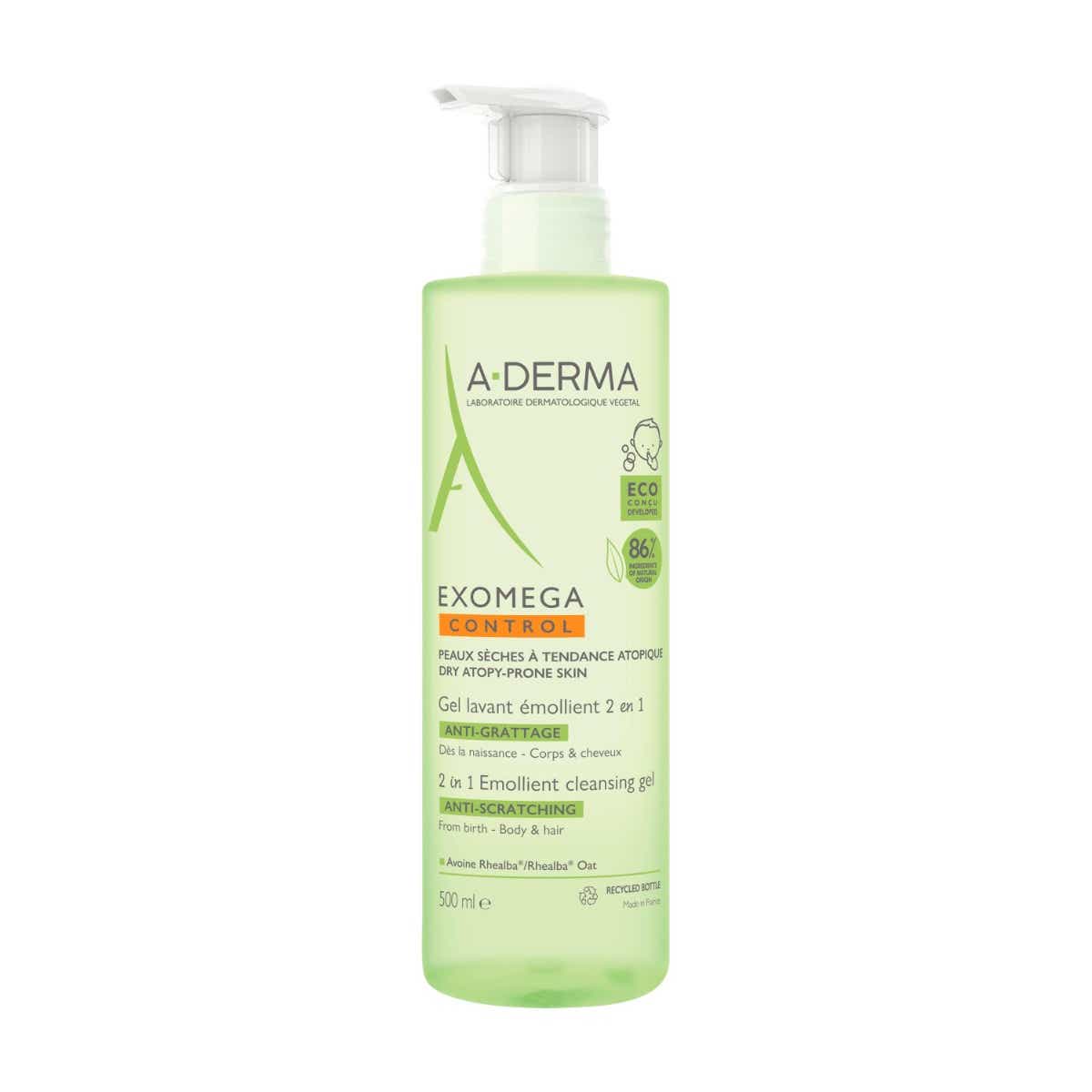 A DERMA EXOMEGA GEL LAVANT EMOLLIENT 2 EN 1 CORPS ET CHEVEUX 500ML