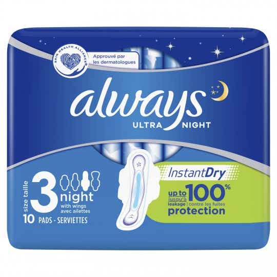ALWAYS NIGHT SERVIETTES HYGIENIQUES 10 UNITES