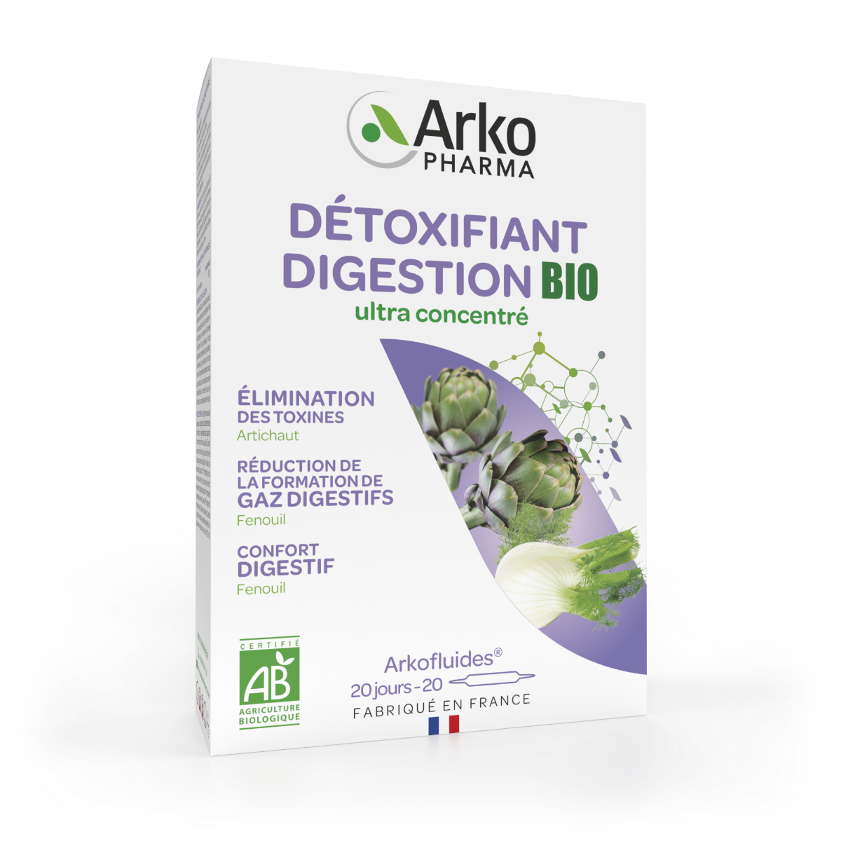 ARKOPHARMA ARKOFLUIDES ARTICHAUT FENOUIL BIO 20 AMPOULES DE 10ML