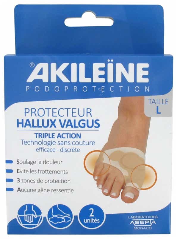 ASEPTA AKILEINE PODOPROTECTION PROTECTEUR HALLUX VALGUS TRIPLE ACTION TAILLE L 2 UNITES