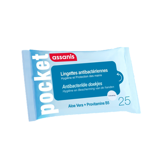 ASSANIS POCKET LINGETTES ANTIBACTERIENNES 25 UNITES