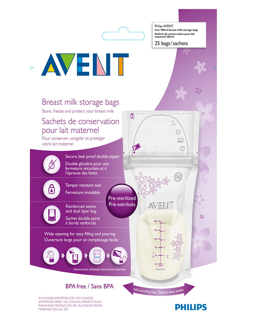 AVENT SACHETS DE CONSERVATION POUR LE LAIT MATERNEL 25X180ML
