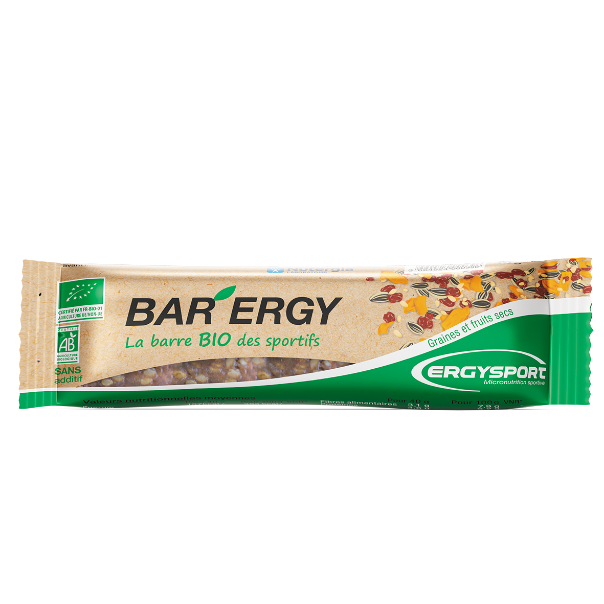 BAR ERGY BARRE GRAINES ET FRUITS SECS 40G
