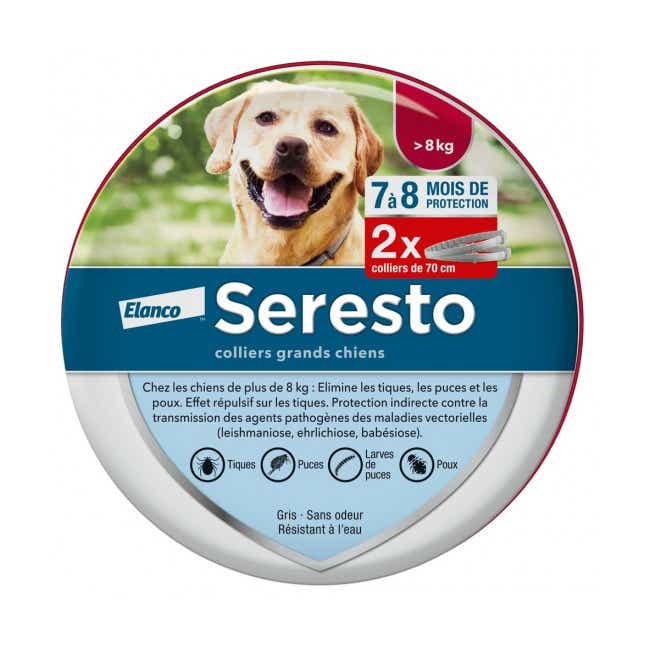 BAYER SERESTO COLLIER ANTI PARASITAIRE GRAND CHIEN 2 UNITES