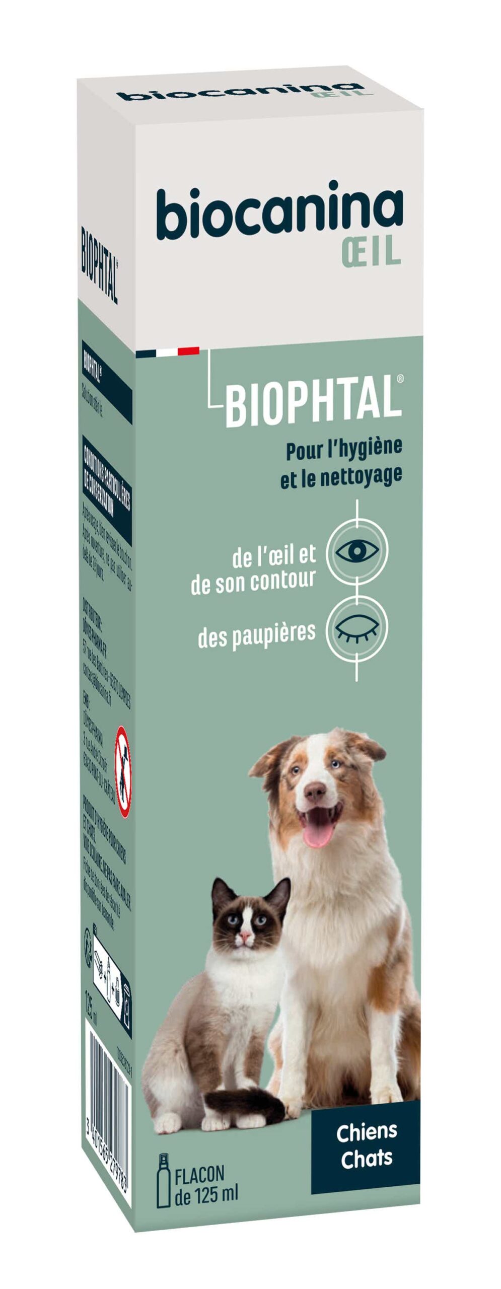 BIOCANINA BIOPHTAL SOLUTION NETTOYANTE YEUX CHIENS ET CHATS 125ML