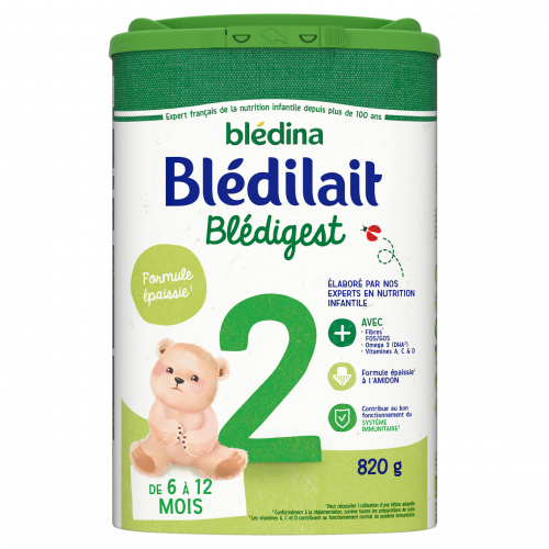 BLEDINA BLEDILAIT BLEDIGEST LAIT EN POUDRE 2EME AGE FORMULE EPAISSE DE 6 A 12 MOIS 820G