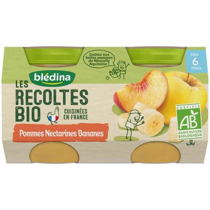 BLEDINA LES RECOLTES BIO POMMES NECTARINES BANANES 2X130G