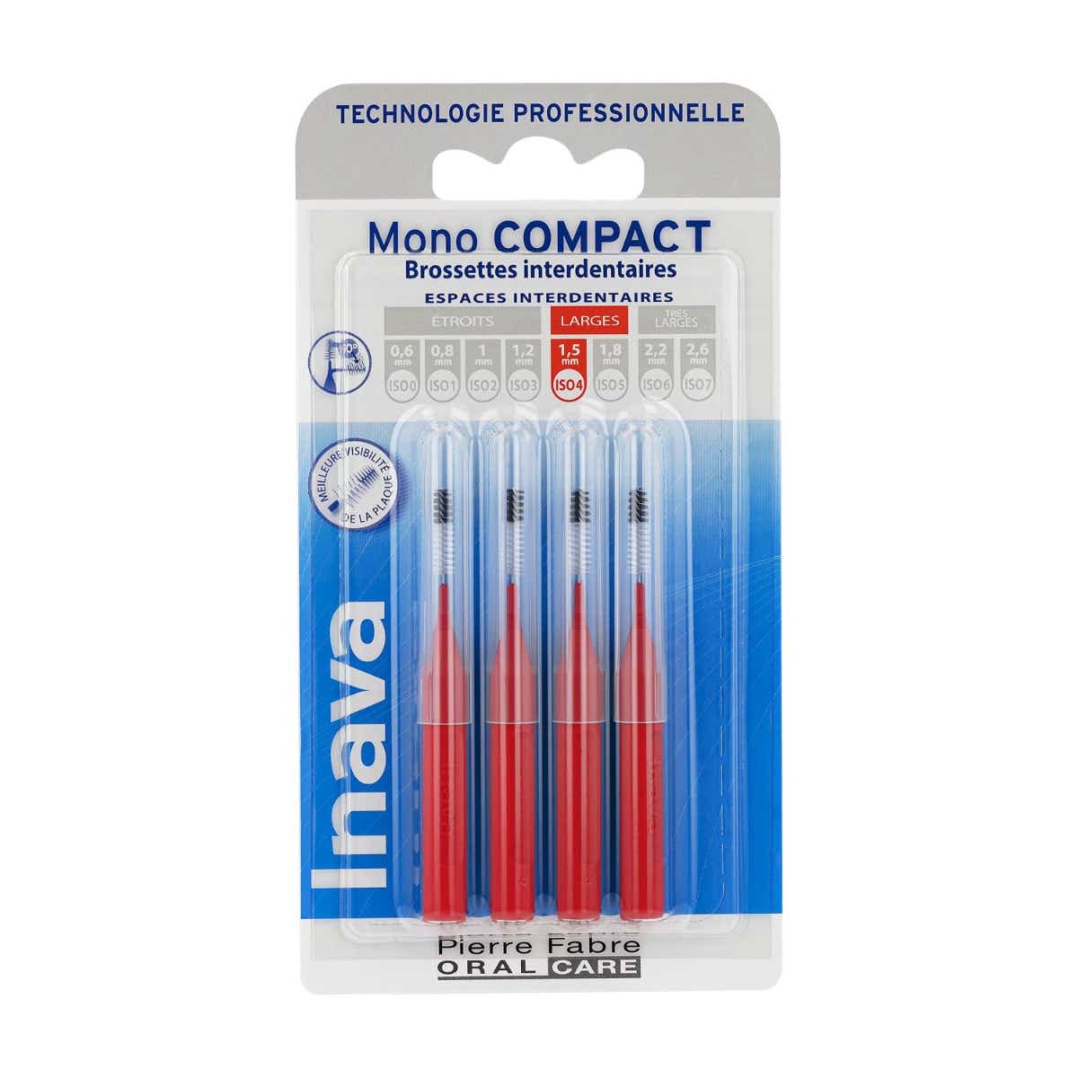BROSSETTES INTERDENTAIRES MONO COMPACT ROUGE LARGE 4 UNITES