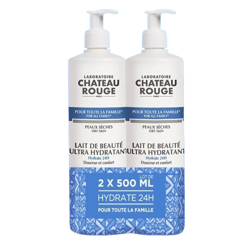 CHATEAU ROUGE LAIT DE BEAUTE ULTRA HYDRATANT VISAGE ET CORPS PEAUX SECHES 2X500ML