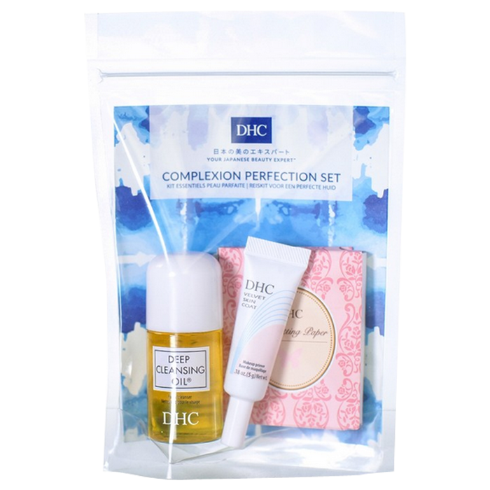 DHC KIT DE VOYAGE HUILE DEMAQUILLANTE 30ML BASE DE TEINT VELOUTEE 5G PAPIER MATIFIANT 100 FEUILLES