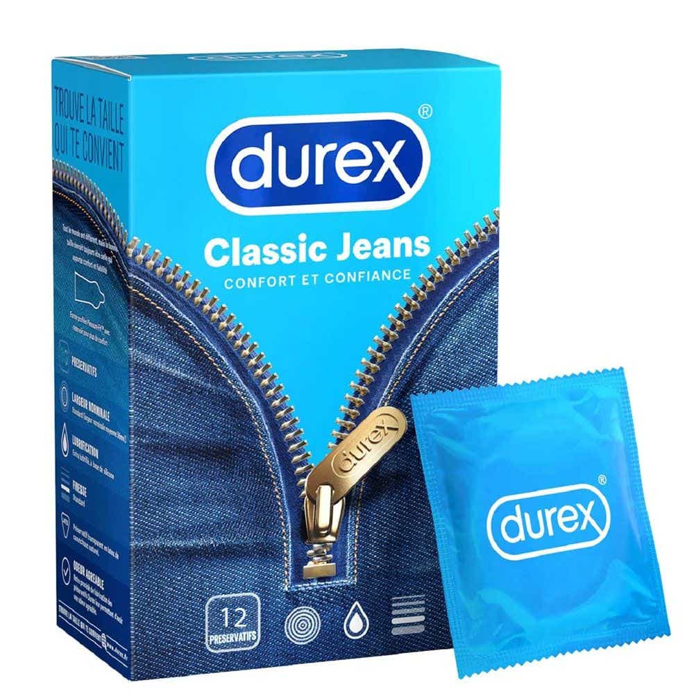 DUREX CLASSIC JEANS PRESERVATIFS EXTRA LUBRIFIES 12 UNITES