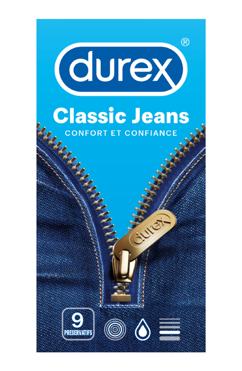 DUREX CLASSIC JEANS PRESERVATIFS LUBRIFIES 9 UNITES