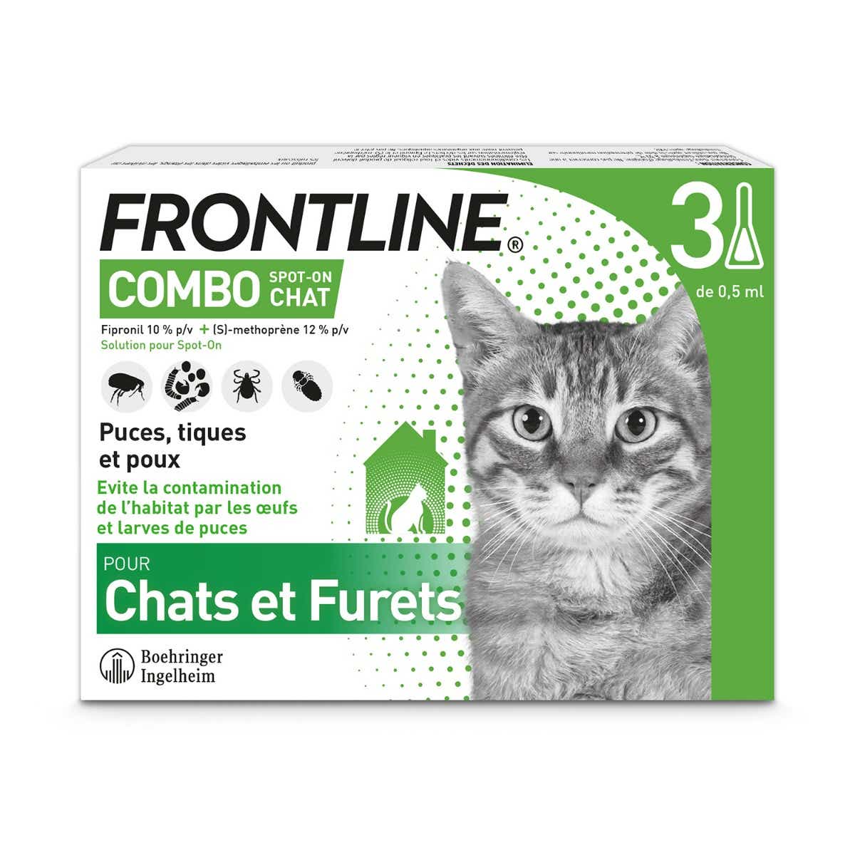 FRONTLINE COMBO SPOT ON CHATS 3 PIPETTES DE 05ML