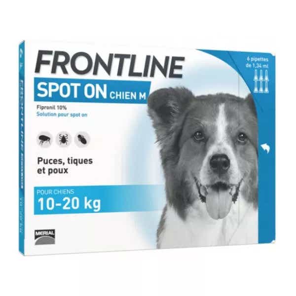 FRONTLINE SPOT ON CHIENS 10 A 20KG 6 PIPETTES DE 1 34ML