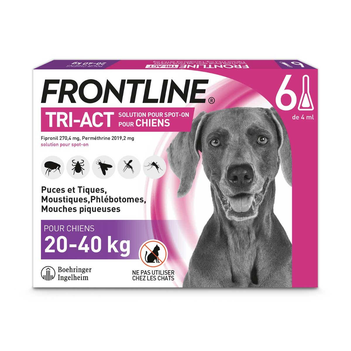 FRONTLINE TRI ACT SPOT ON CHIENS 20 A 40KG 6 PIPETTES DE 4ML