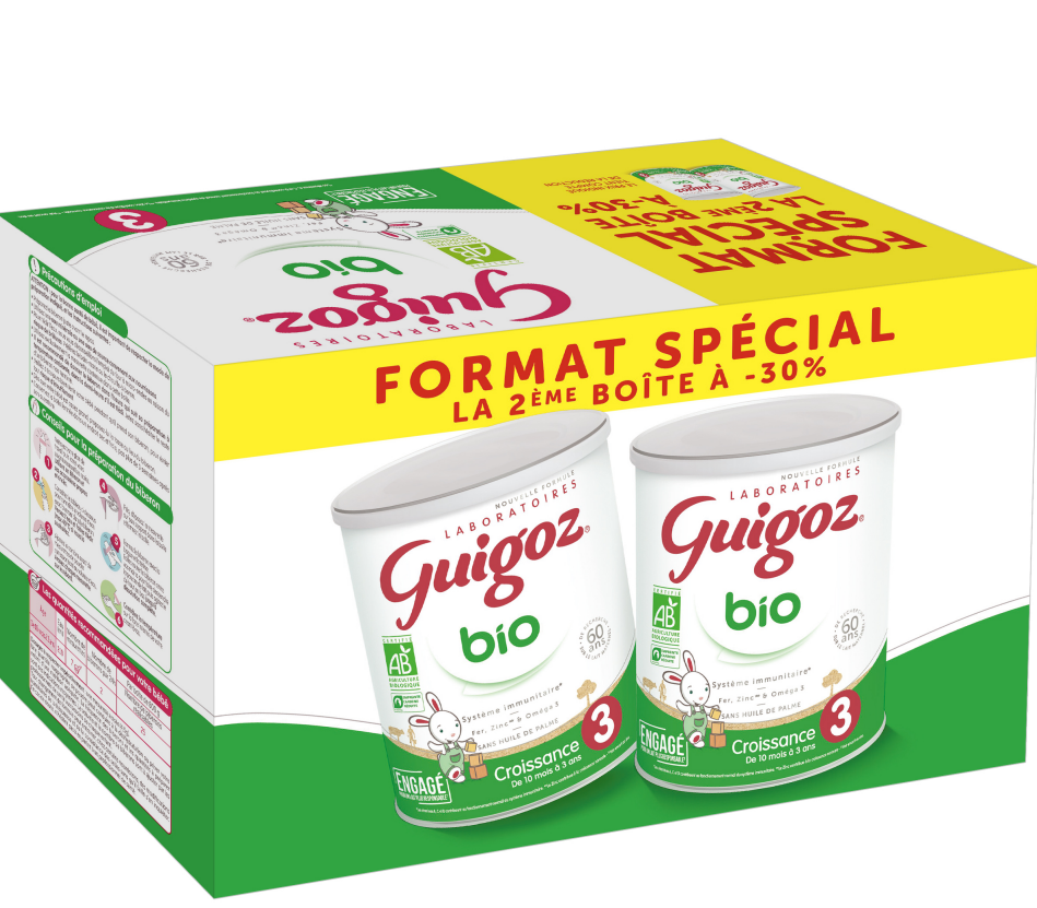 GUIGOZ BIO LAIT DE CROISSANCE BIO DE 10 MOIS A 3 ANS 2X800G