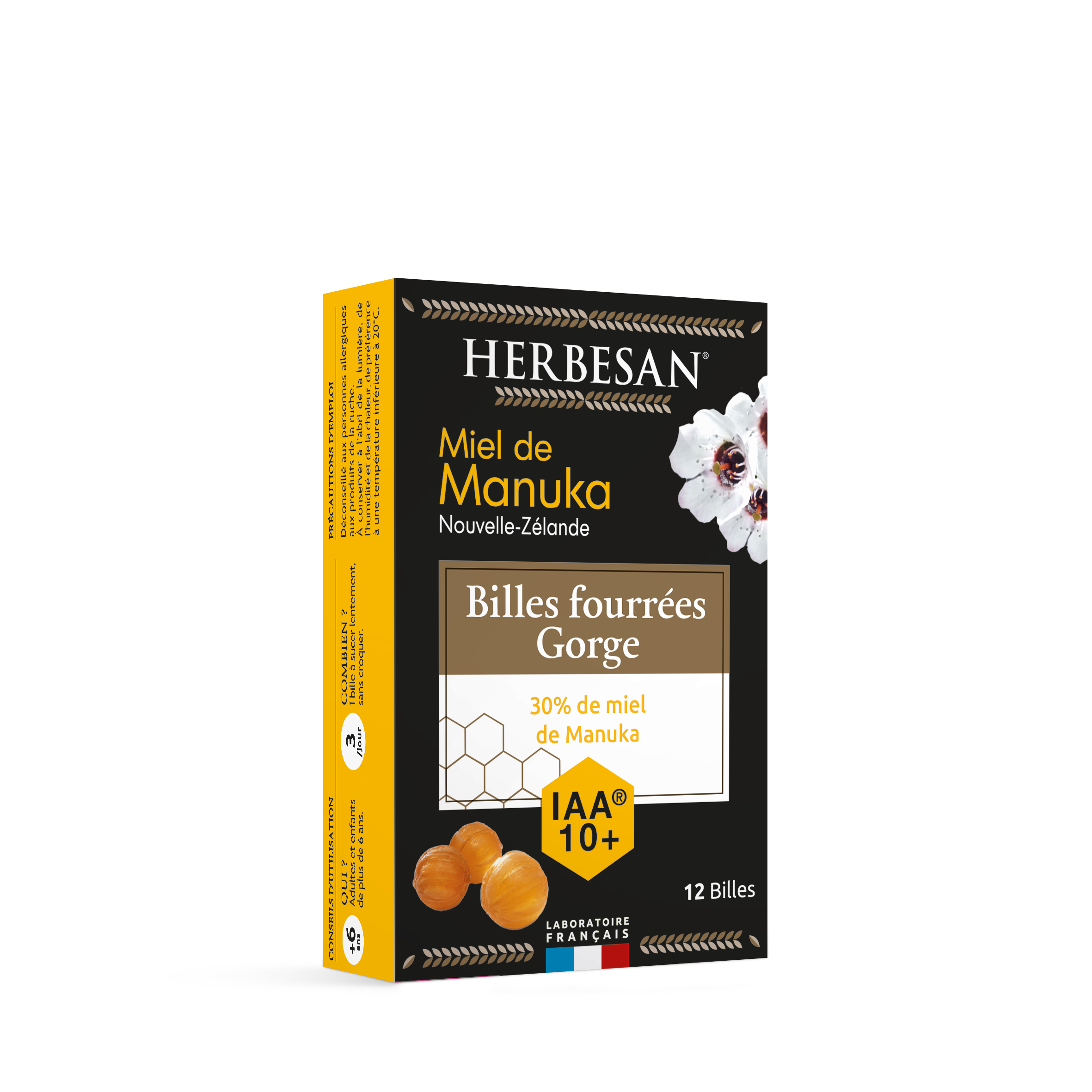 HERBESAN BILLES FOURREES MIEL DE MANUKA IAA 10 12 BILLES