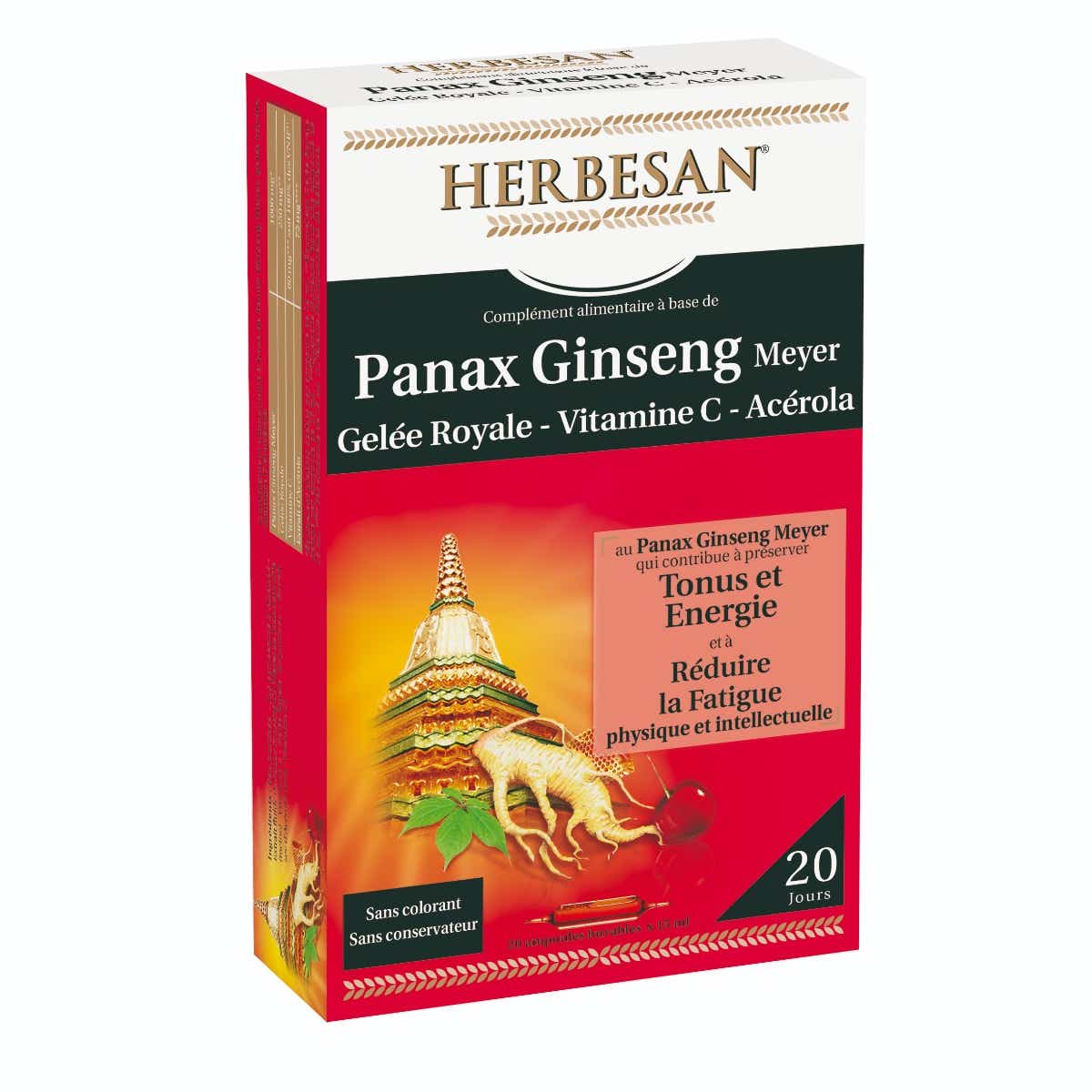 HERBESAN GINSENG PANAX GELEE ROYALE 30 AMPOULES DE 15ML