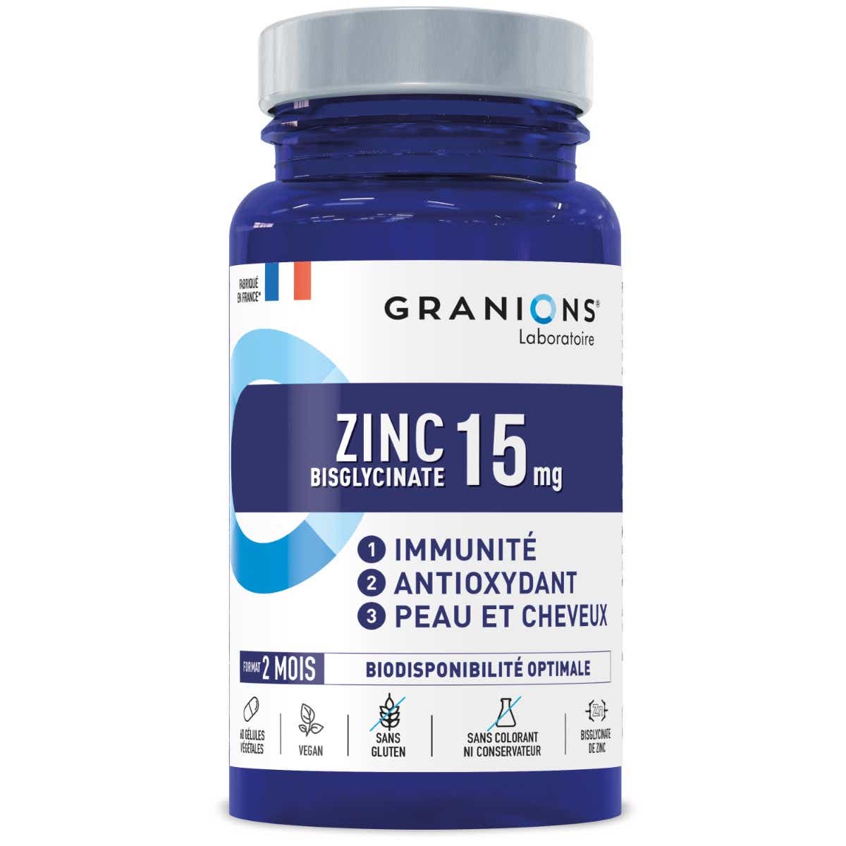LABORATOIRE DES GRANIONS ZINC BISGLYCINATE 15MG 60 GELULES