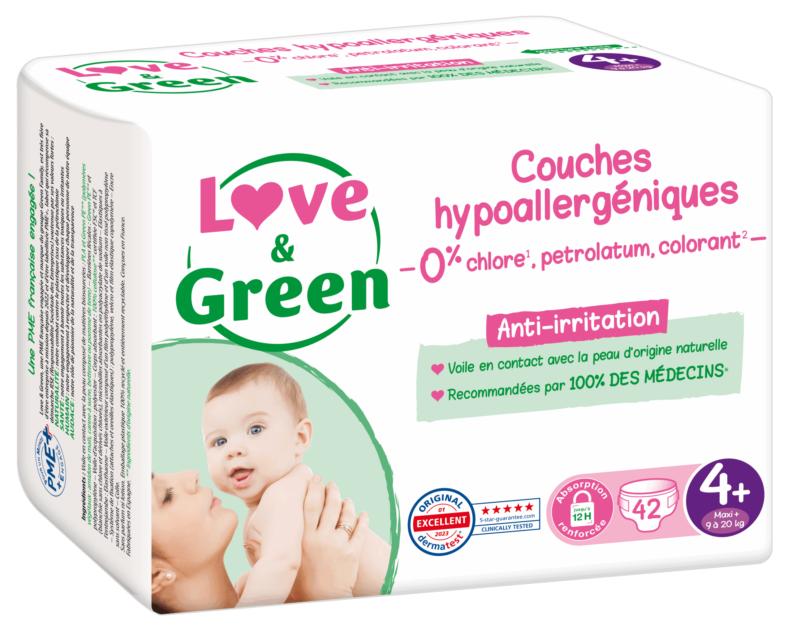 LOVE GREEN COUCHES HYPOALLERGENIQUES T4 42 UNITES