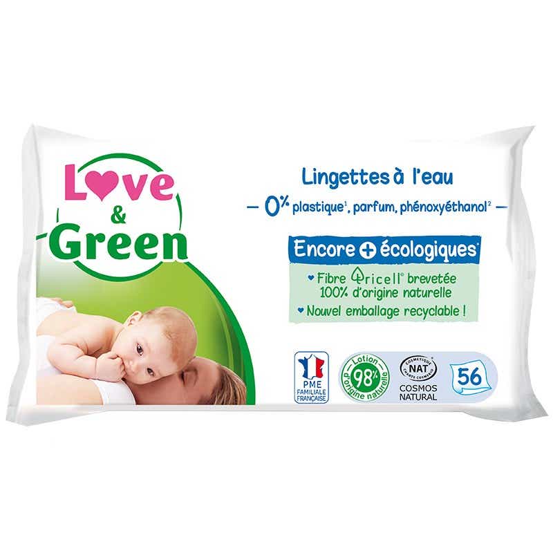 LOVE GREEN LINGETTES A L EAU 56 UNITES