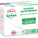 LOVE GREEN SERVIETTES HYGIENIQUES HYPOALLERGENIQUES ANTI IRRITATION SUPER 12 UNITES