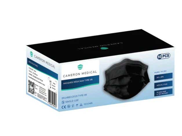 MASQUES MEDICAUX TYPE 2R ADULTE NOIR HAUTE FILTRATION 50 PIECES