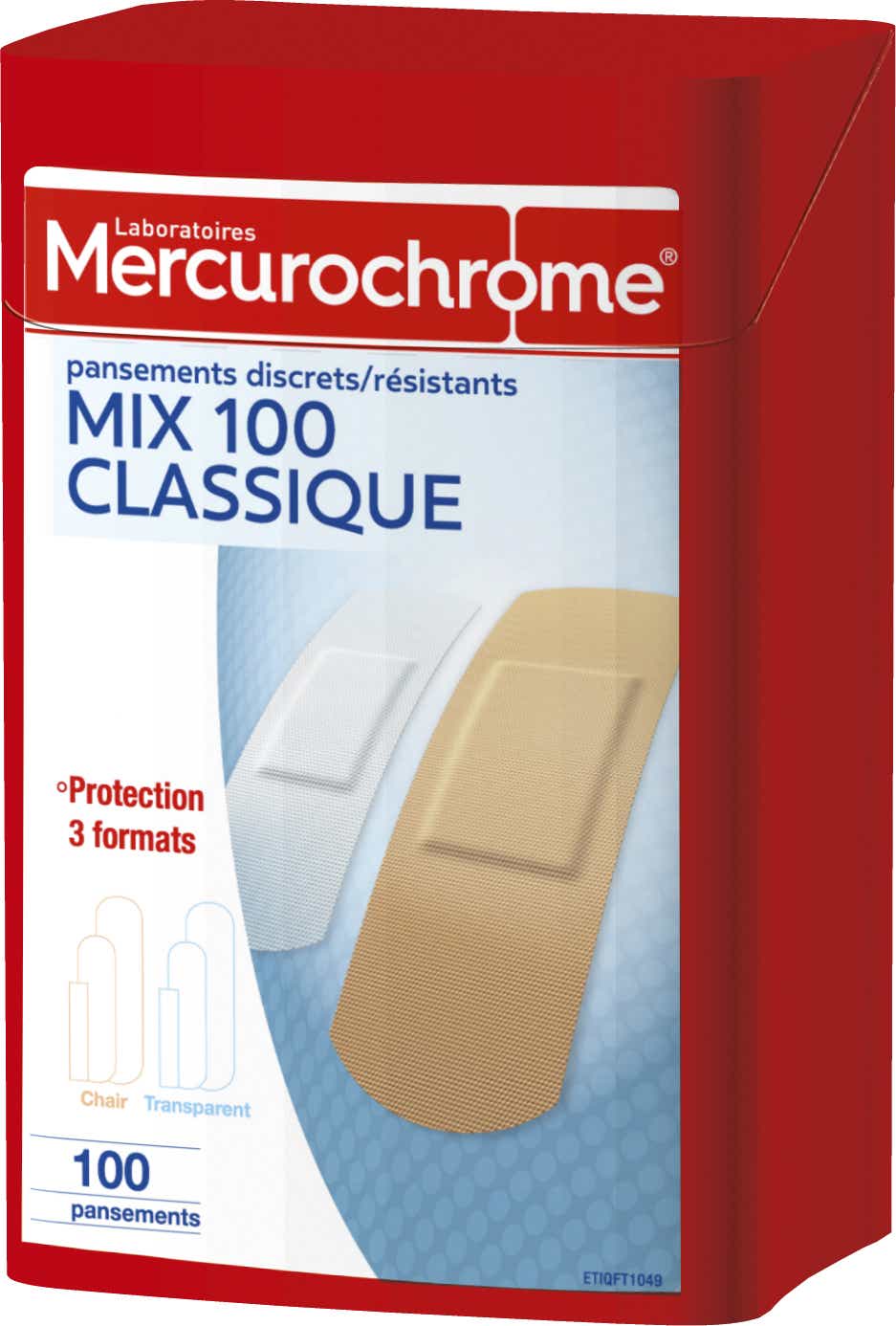 MERCUROCHROME PANSEMENTS CLASSIQUES MULTI FORMATS BOITE FAMILIALE 100 UNITES