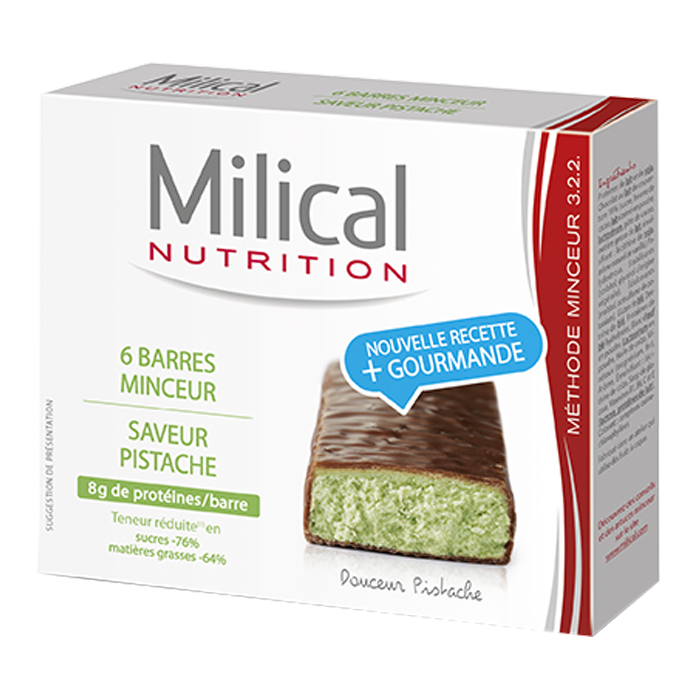 MILICAL BARRE MINCEUR CHOCOLAT PISTACHE 6 BARRES