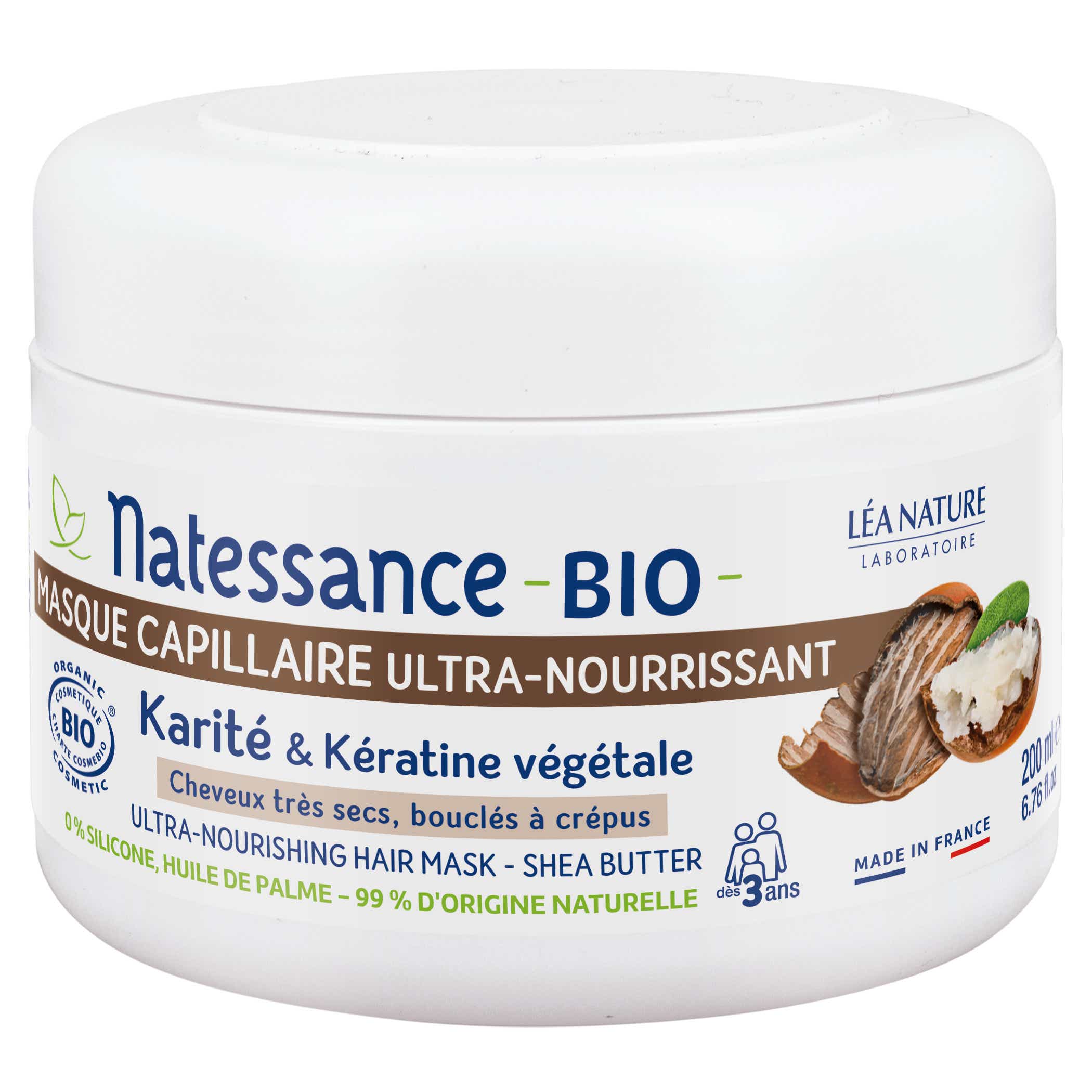 NATESSANCE MASQUE CAPILLAIRE ULTRA NOURISSANT KARITE BIO ET KERATINE VEGETALE CHEVEUX TRES SECS CREPUS OU FRISES 200ML