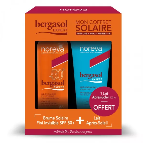 NOREVA BERGASOL EXPERT COFFRET BRUME SOLAIRE SPF50 150ML LAIT APRES SOLEIL 100ML OFFERT