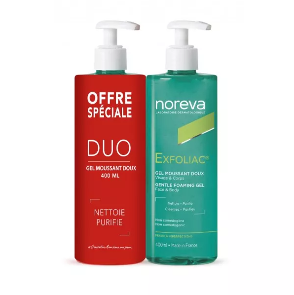NOREVA EXFOLIAC GEL MOUSSANT DOUX VISAGE ET CORPS PEAUX A IMPERFECTIONS 2X400ML