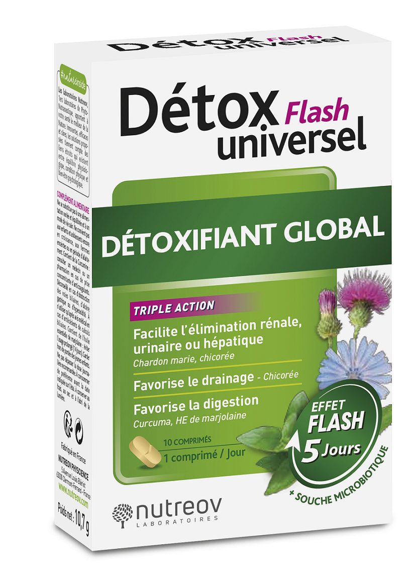 NUTREOV DETOX UNIVERSEL FLASH 5J TRIPLE ACTION 10 COMPRIMES