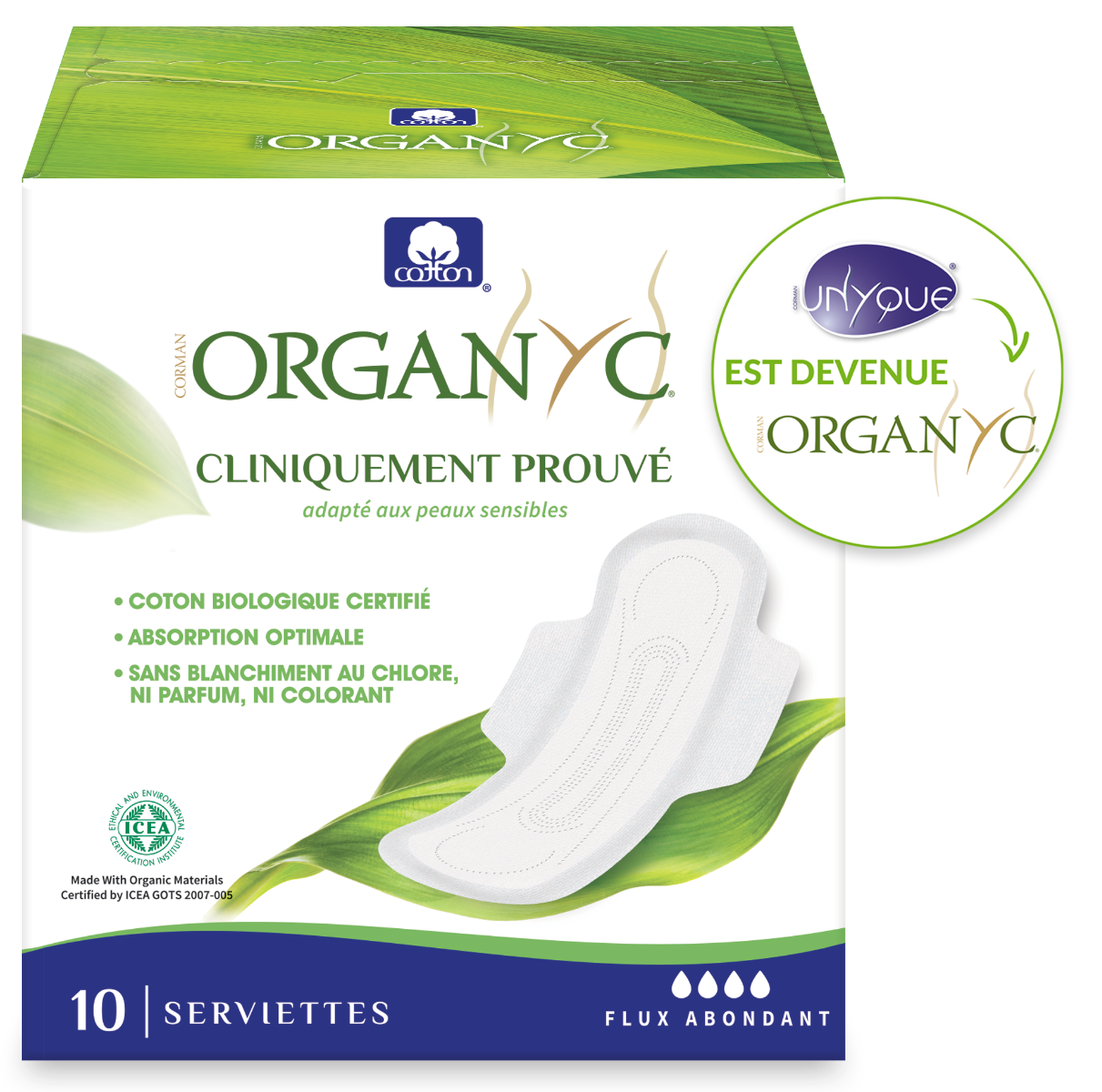 ORGANYC SERVIETTES HYGIENIQUES FLUX NORMAL COTON BIO 10 SERVIETTES