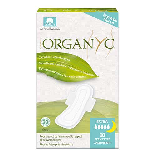 ORGANYC SERVIETTES HYGIENIQUES FLUX TRES ABONDANTS NUIT COTON BIO 10 SERVIETTES