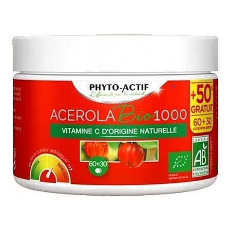 PHYTO ACTIF ACEROLA BIO 1000 60 COMPRIMES 30 COMPRIMES OFFERTS