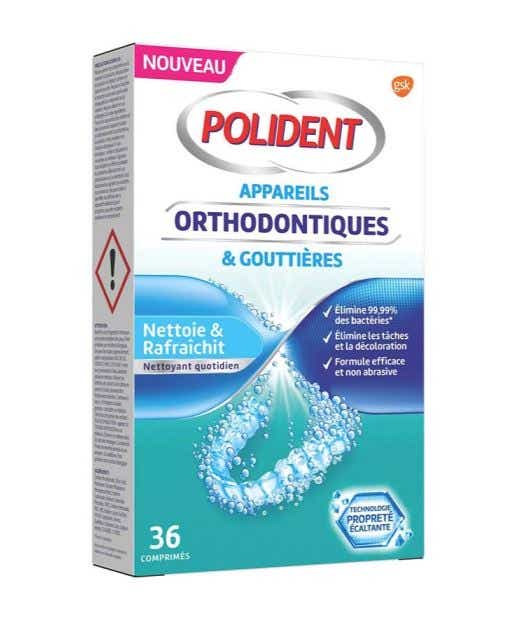 POLIDENT NETTOYANT APPAREILS ORTHODONTIQUES ET GOUTTIERES 36 COMPRIMES