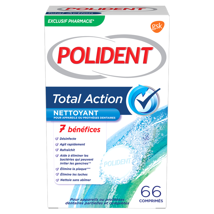 POLIDENT NETTOYANT TOTAL ACTION 66 COMPRIMES