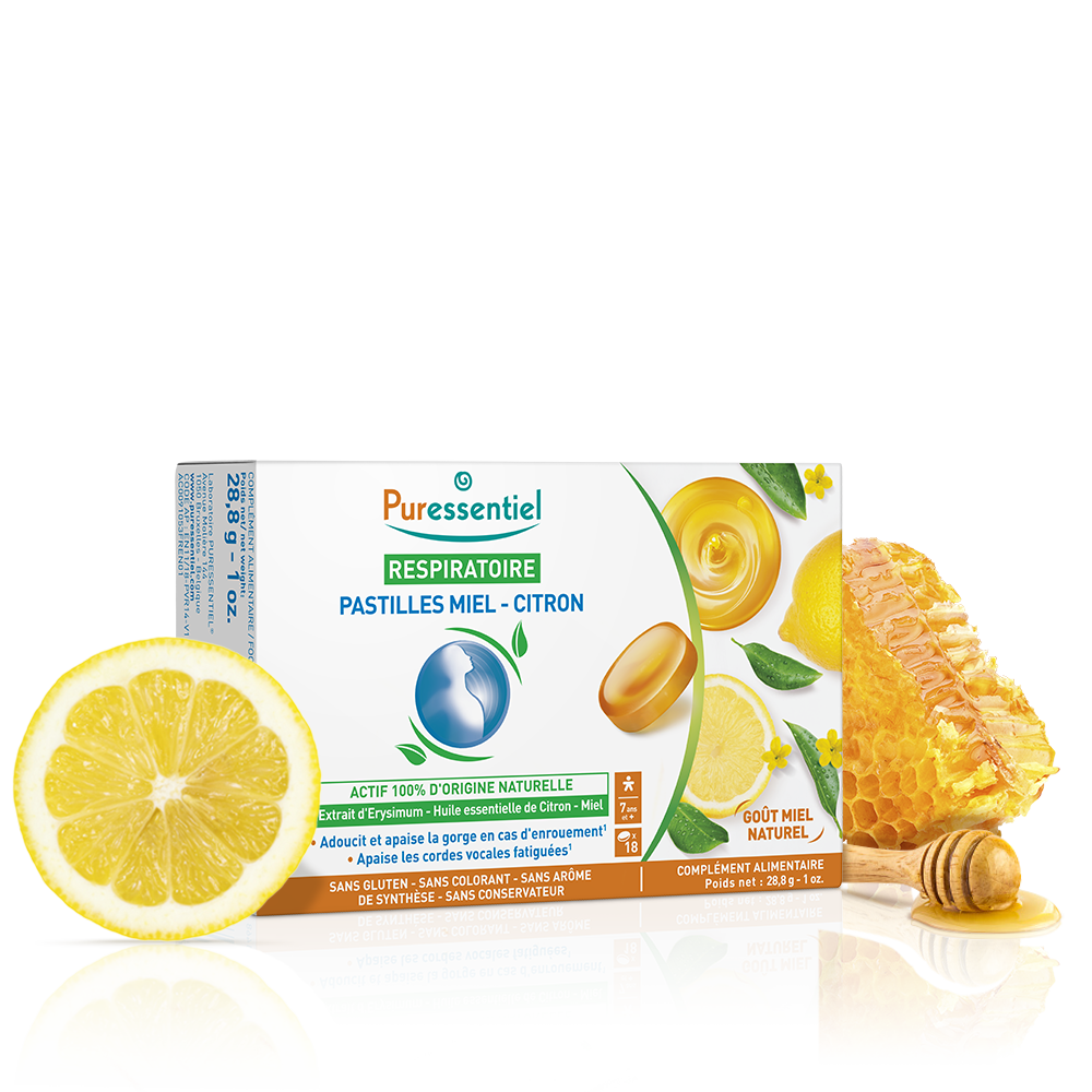 PURESSENTIEL PASTILLES RESPIRATOIRE GORGE MIEL CITRON 18 PASTILLES
