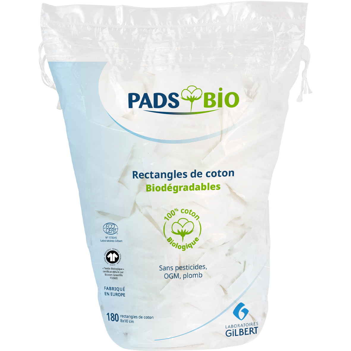 RECTANGLES DE COTON BIO 180 UNITES