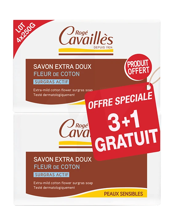 ROGE CAVAILLES SAVON SURGRAS EXTRA DOUX FLEUR DE COTON 4X250G