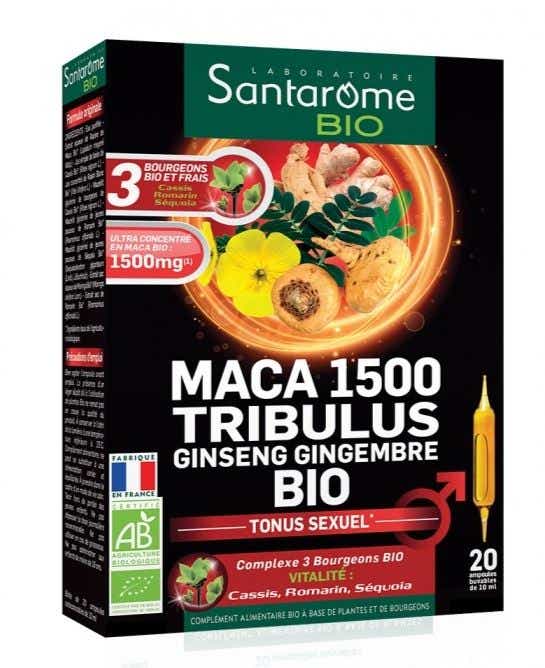 SANTAROME MACA 1500 TRIBULUS GINSENG GINGEMBRE BIO 20 AMPOULES