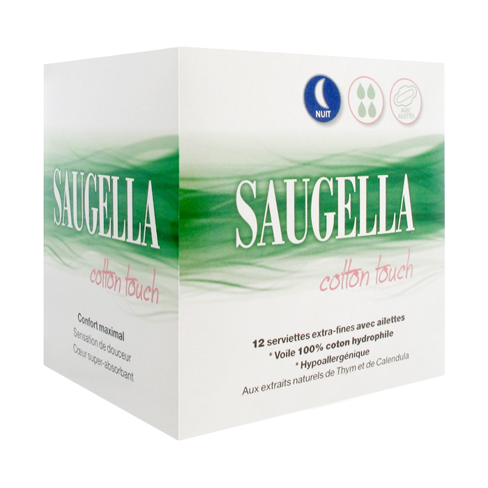 SAUGELLA COTTON TOUCH SERVIETTES EXTRA FINES NUIT 12 UNITES
