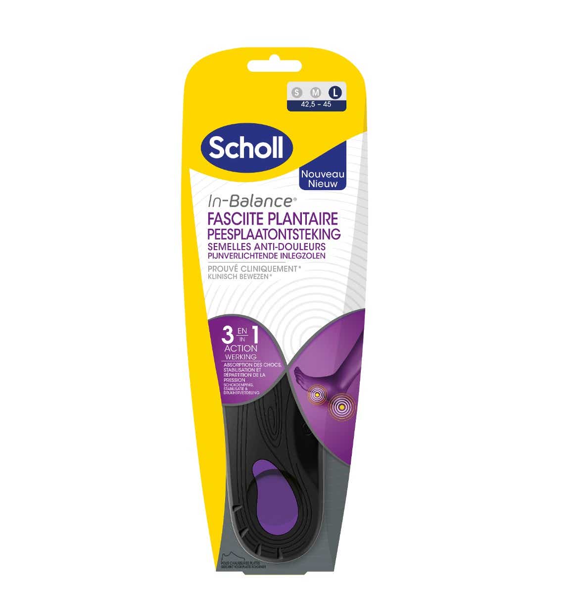 SCHOLL IN BALANCE SEMELLES ANTI DOULEURS FASCIITE PLANTAIRE TAILLE L 42 5 A 45 1 PAIRE