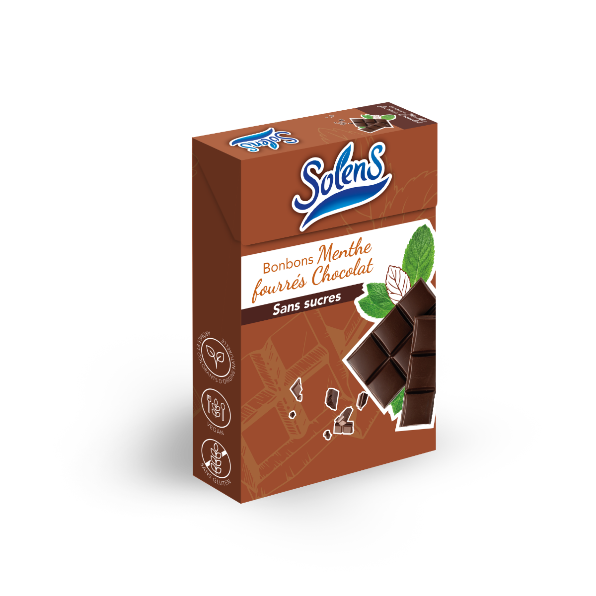 SOLENS BONBONS MENTHE FOURRES CHOCOLAT 50G
