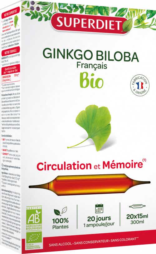 SUPERDIET GINKGO BILOBA BIO 20 AMPOULES DE 15ML