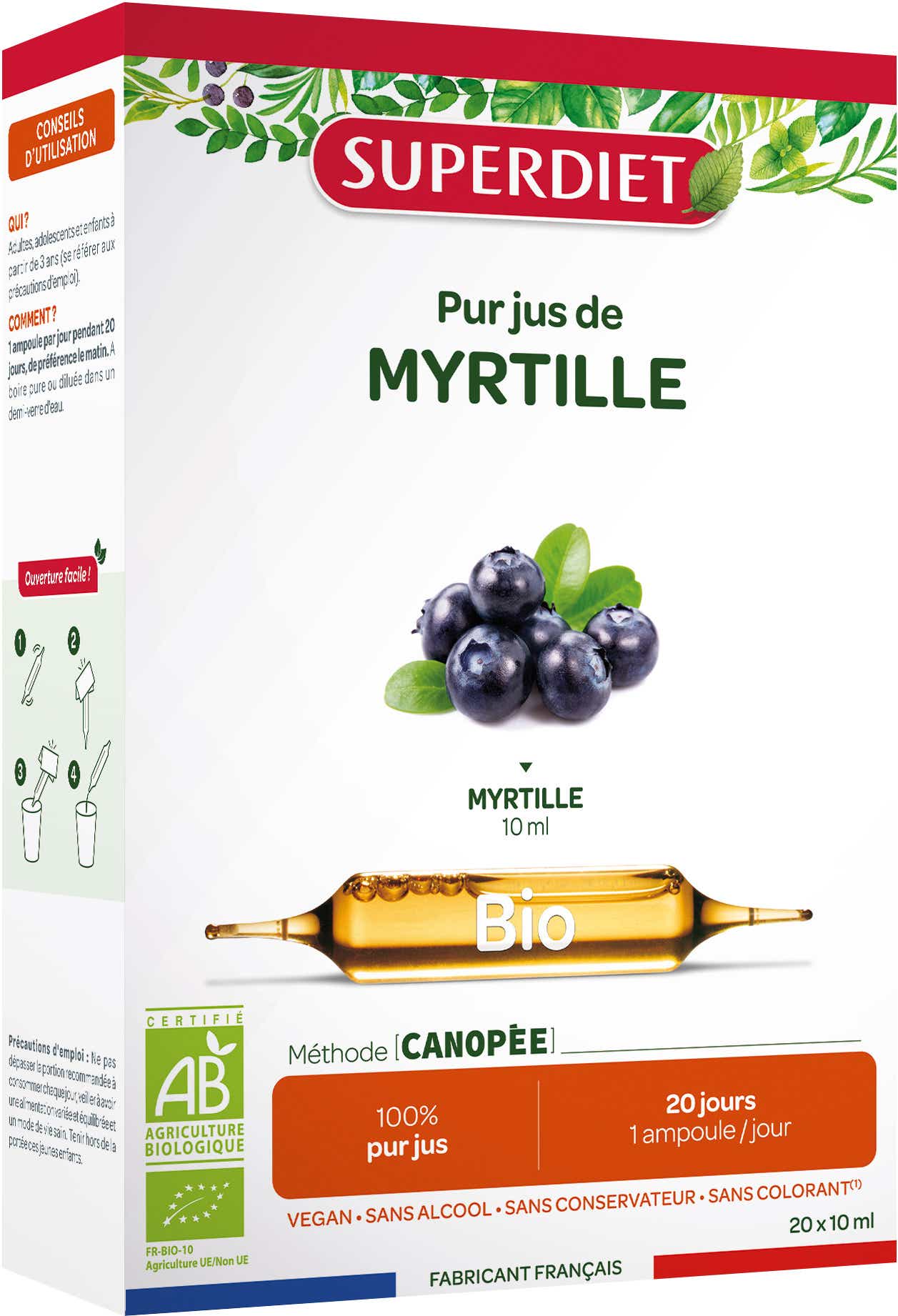 SUPERDIET MYRTILLE BIO 20 AMPOULES DE 15 ML