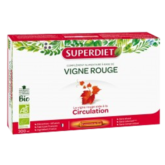 SUPERDIET VIGNE ROUGE BIO 20 AMPOULES DE 15ML